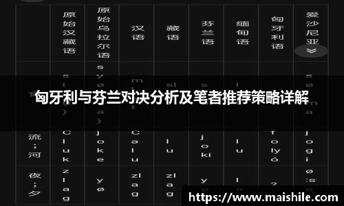 匈牙利与芬兰对决分析及笔者推荐策略详解